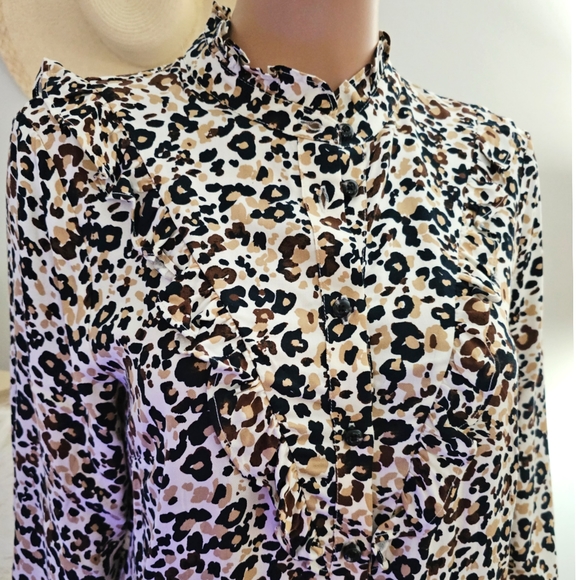 Maeve Anthropologie Animal Print Ruffles Top Blouse - Picture 2 of 8